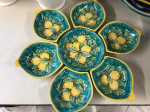 antipastiera a fiore 7 pz ceramica salsano vietri decoro limoni