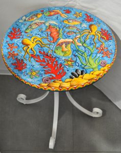 soggetti marini tavolo di terracotta diametro cm.60 